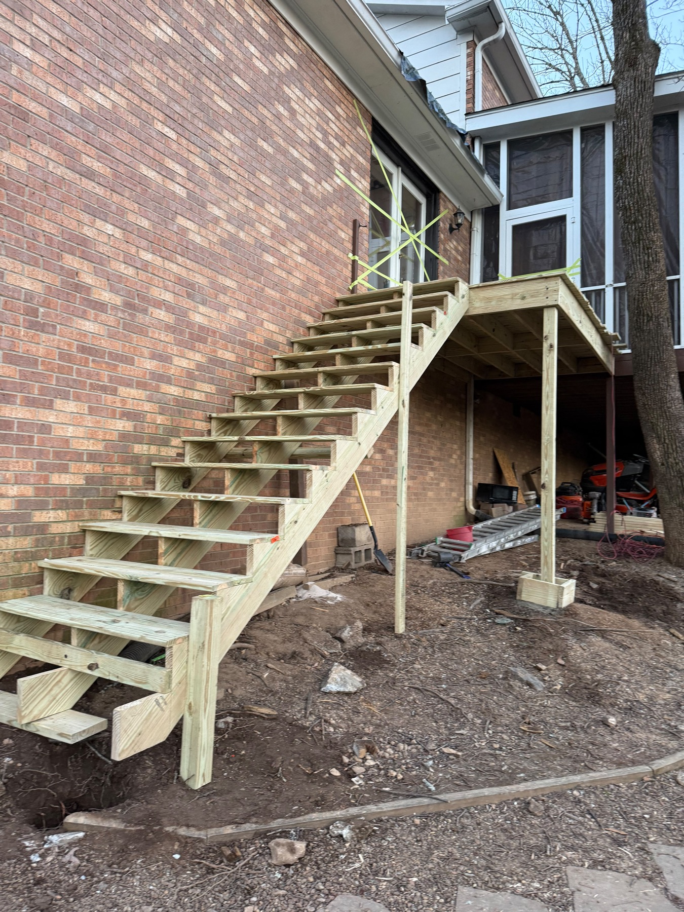 Deck stairs under construction