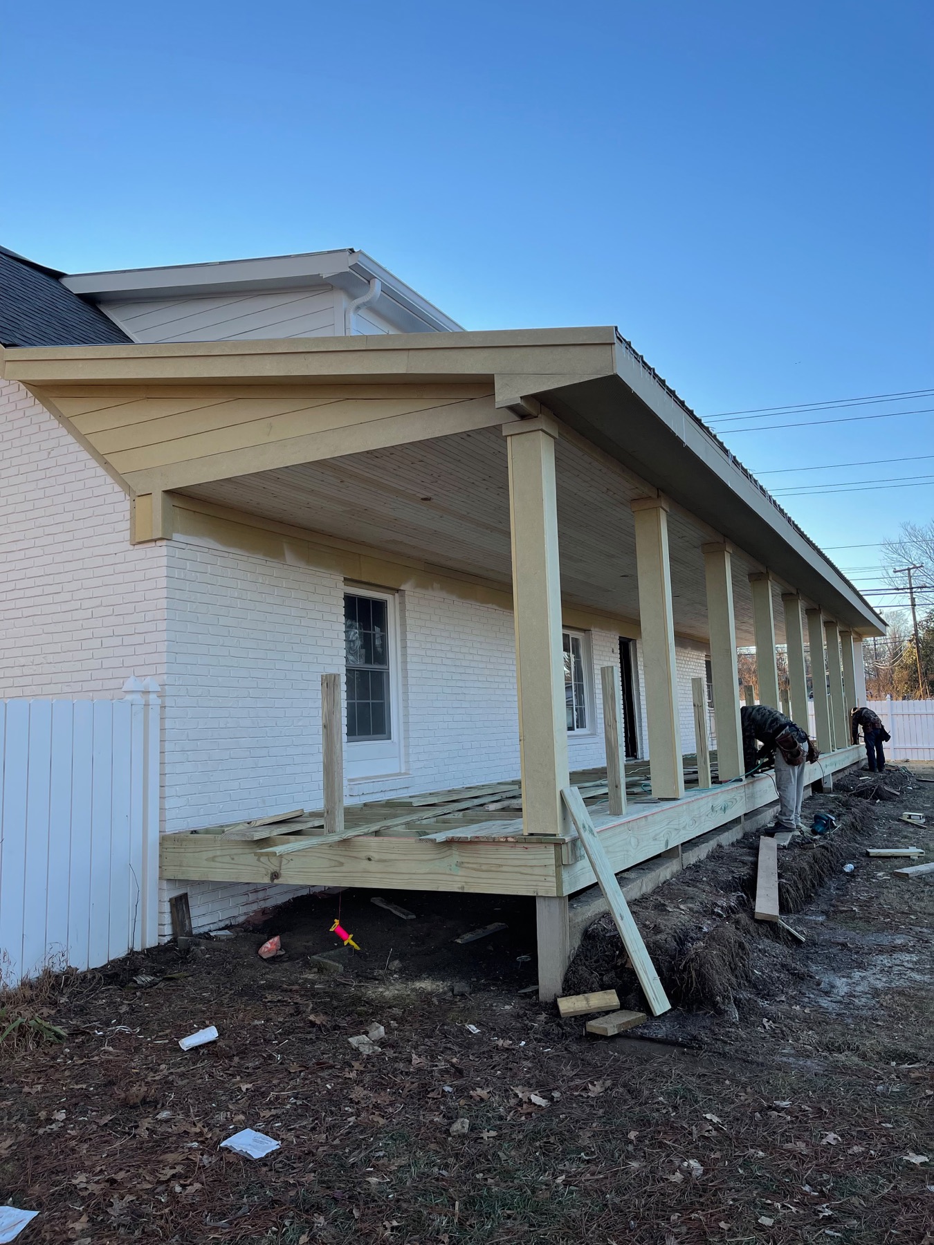 Long covered porch under construction